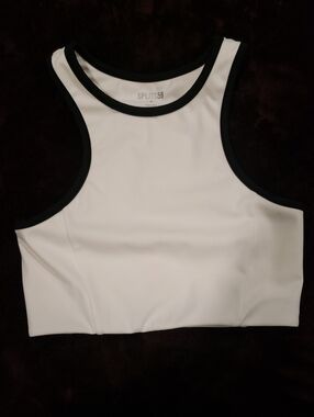Splits59 White Crop Tank/bra with Black Trim